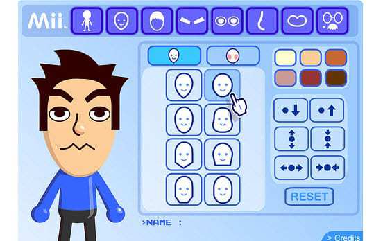 Example of the Mii Creator from Nintendo